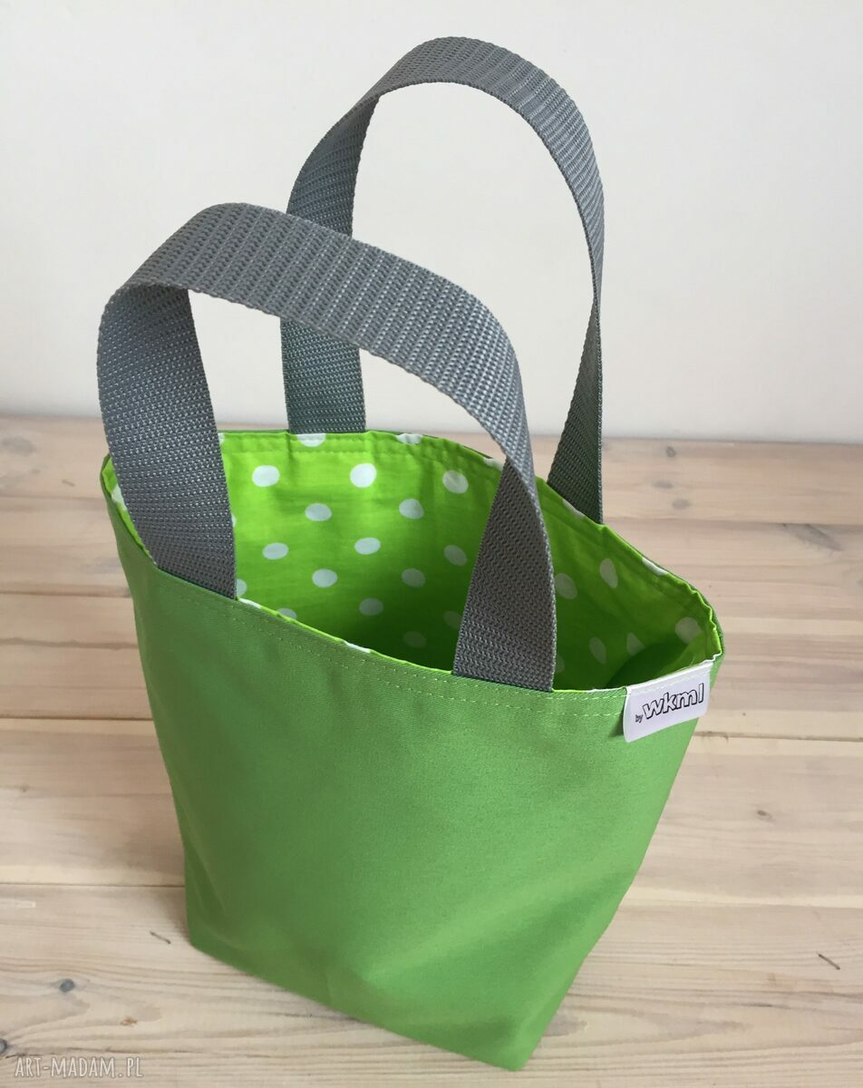 Zielony w grochy - ręcznie robiona torba LunchBag na drugie śniadanie
