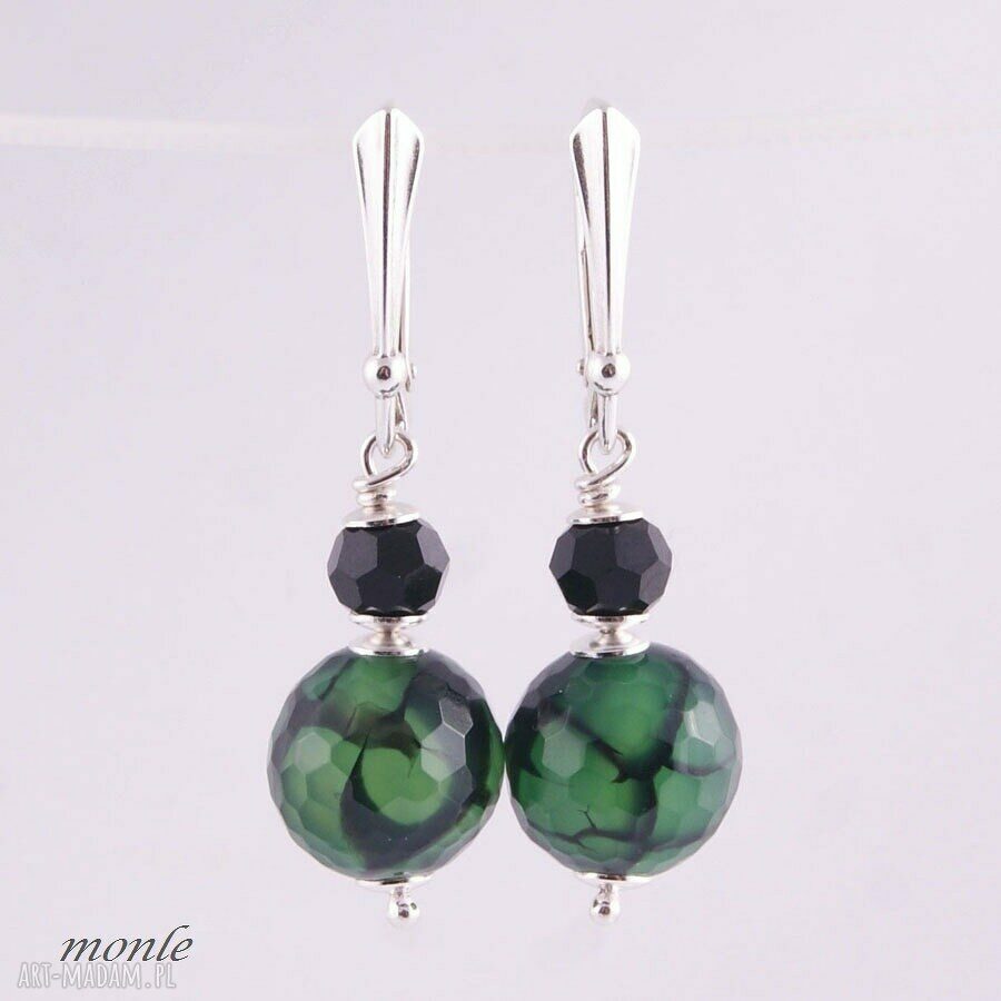kolczyki: Zielony wąż, kolczyki z agatu Autorskie