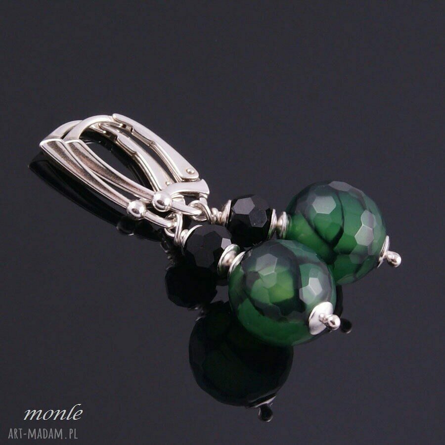 kolczyki: Zielony wąż, kolczyki z agatu Autorskie