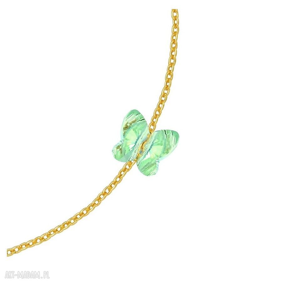 bransoletki: Złota bransoletka zdobiona jasnozielonym motylkiem SWAROVSKI® CRYSTAL