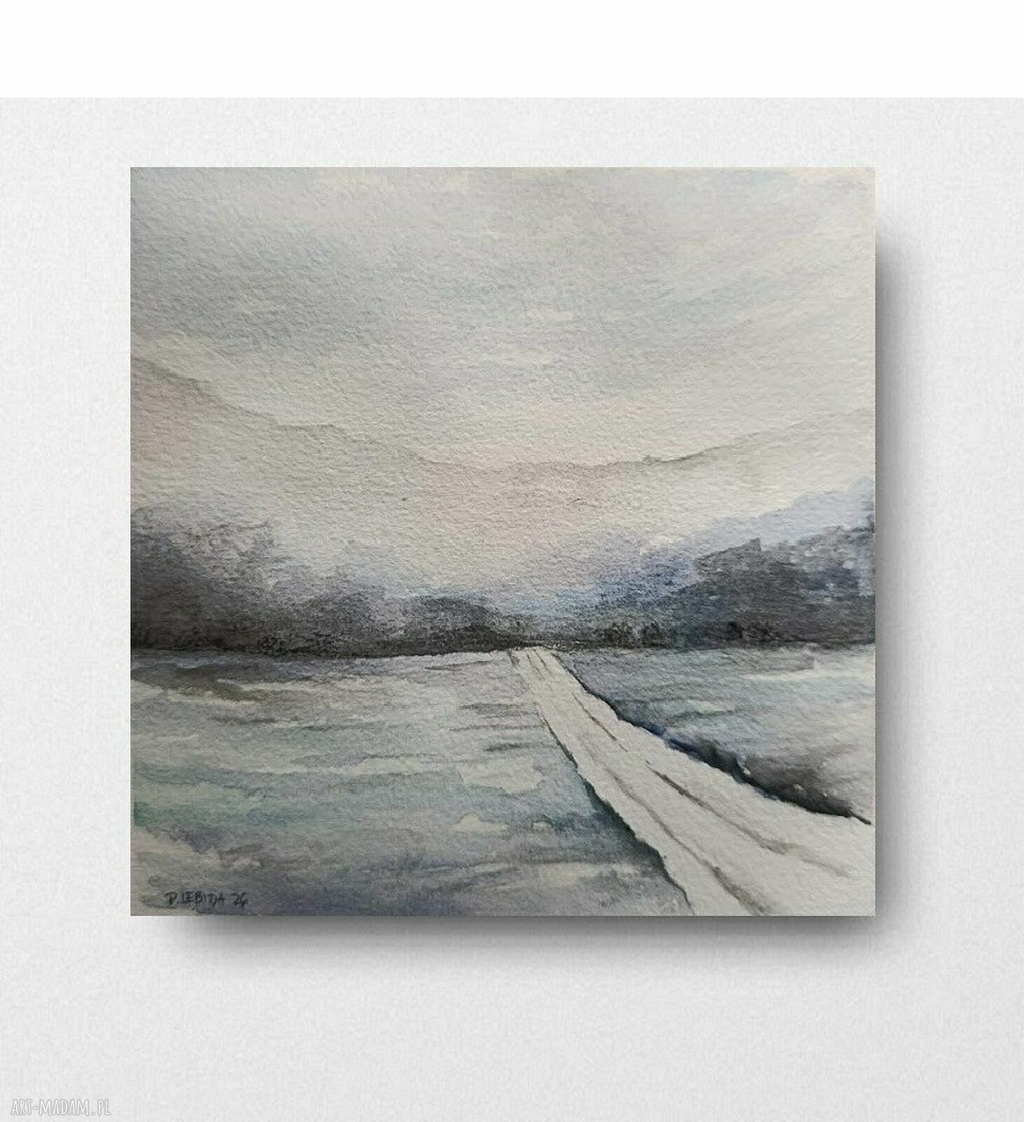 Oryginalna akwarela ZIMA 15x15 cm kwadrat - ręcznie malowany obraz na papierze 300 g/m2