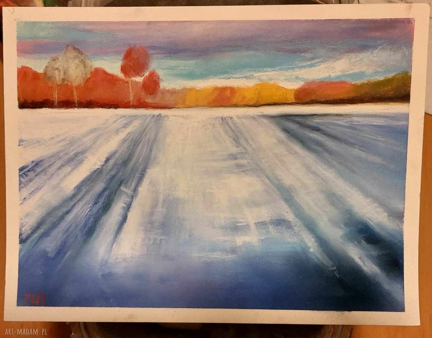 Zimowy pejzaż - rysunek pastelowy 18x24 cm