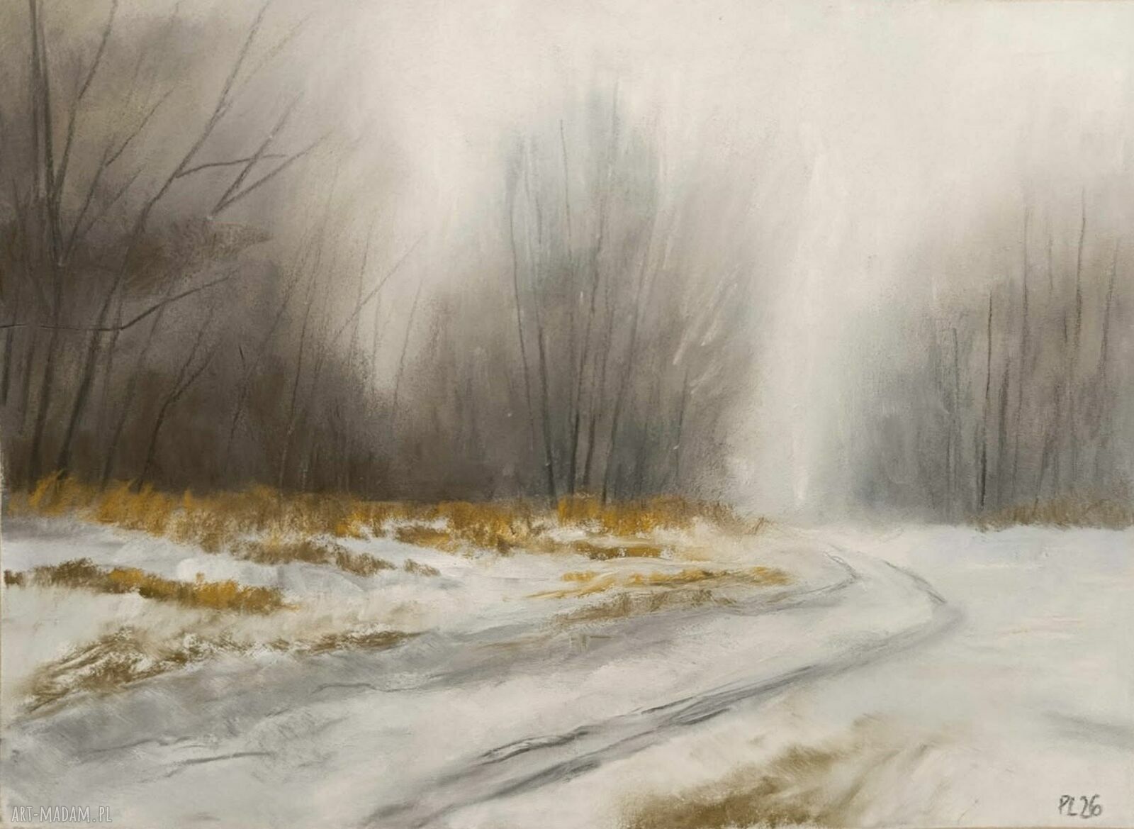 Zimowy obraz z suchych pasteli 18 x 24 cm