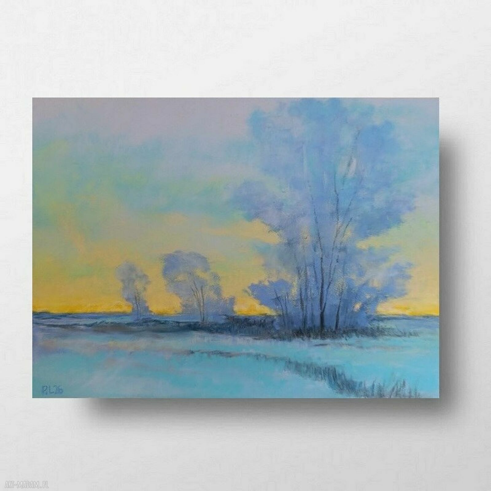 Zimowy pejzaż - obraz 18x24 cm z pasteli suchych