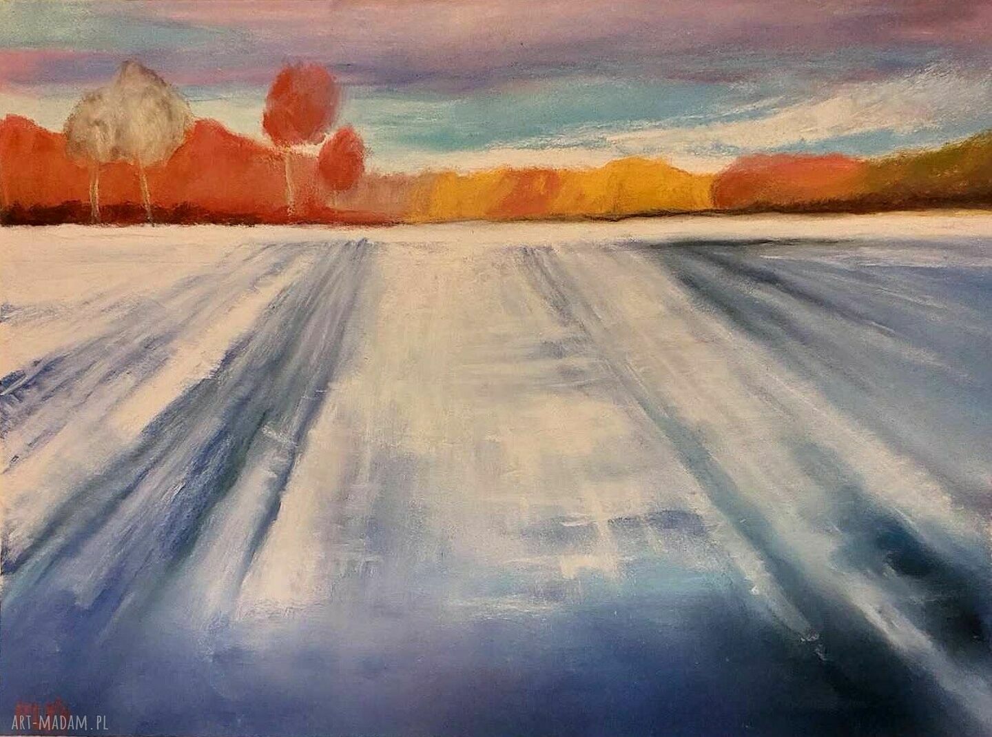 Zimowy pejzaż - rysunek pastelowy 18x24 cm