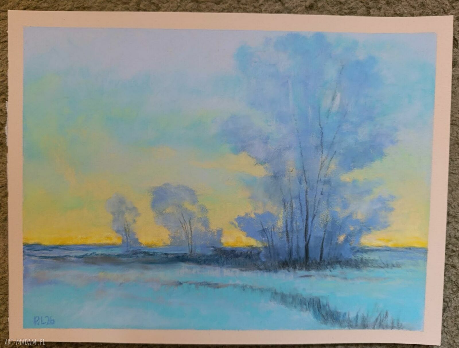 Zimowy pejzaż - obraz 18x24 cm z pasteli suchych
