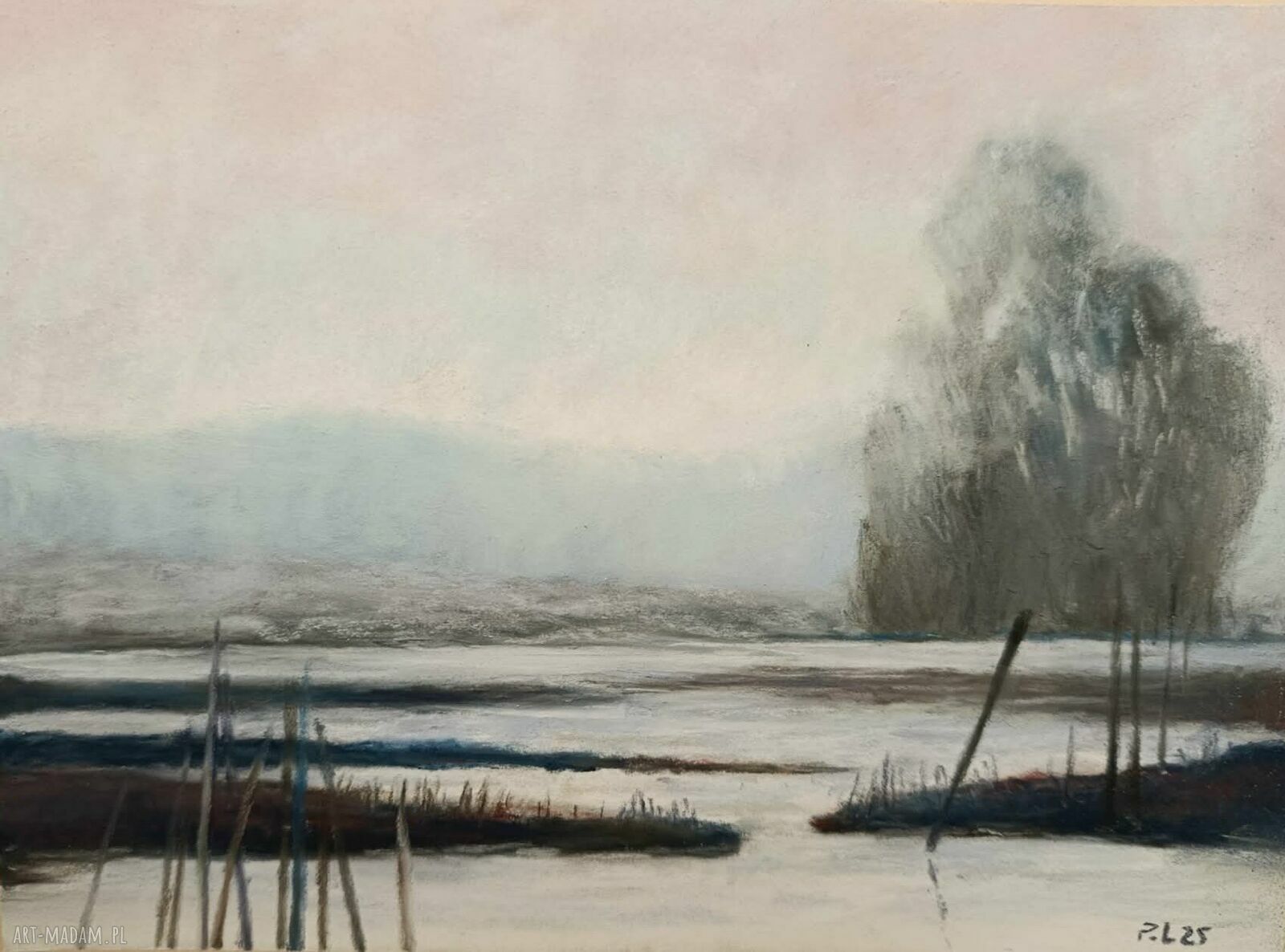 Zimowy pejzaż w pastelach suchych - format 18x24 cm