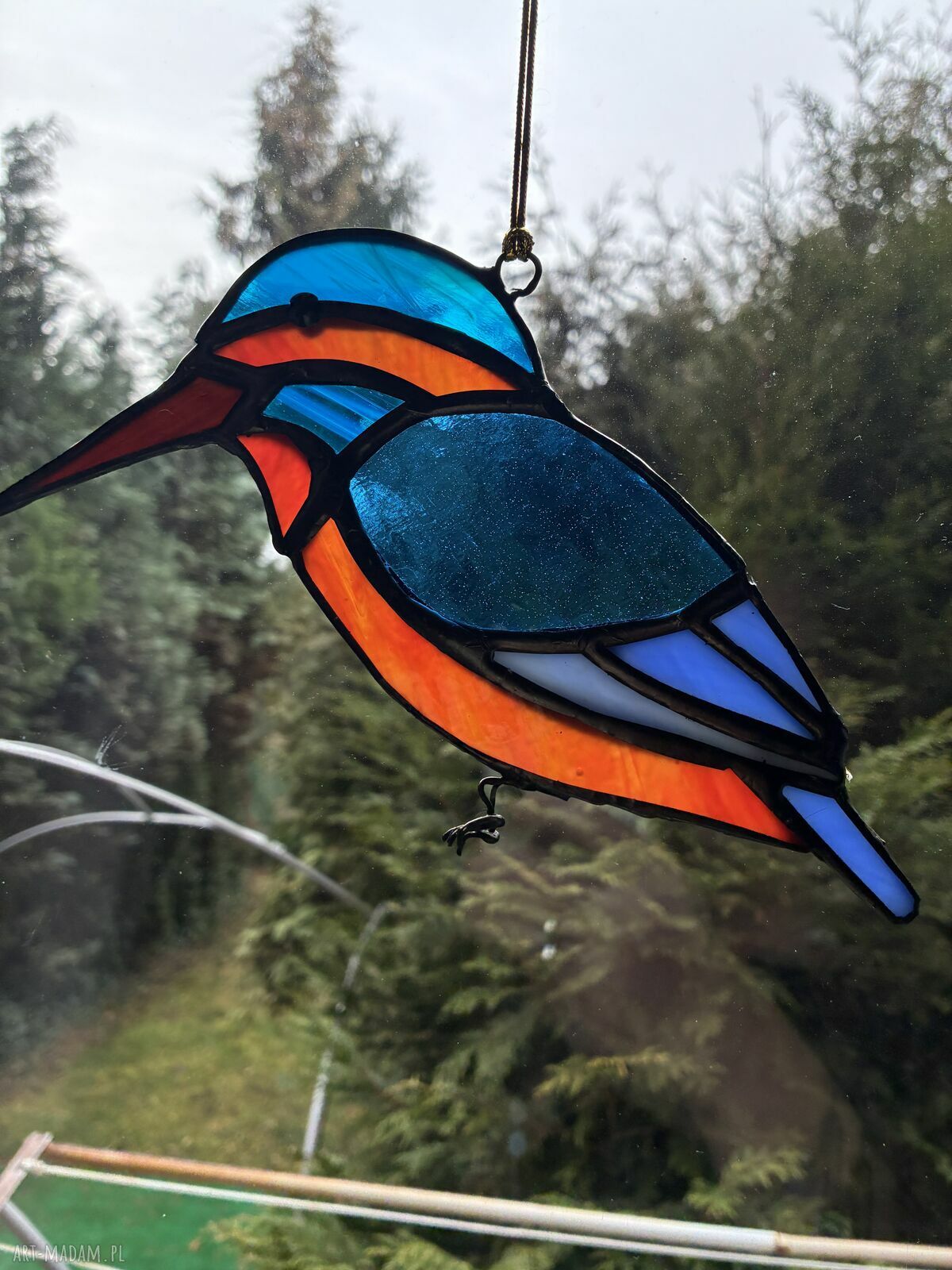 Witraż Zimorodek - ręcznie wykonany metodą Tiffany