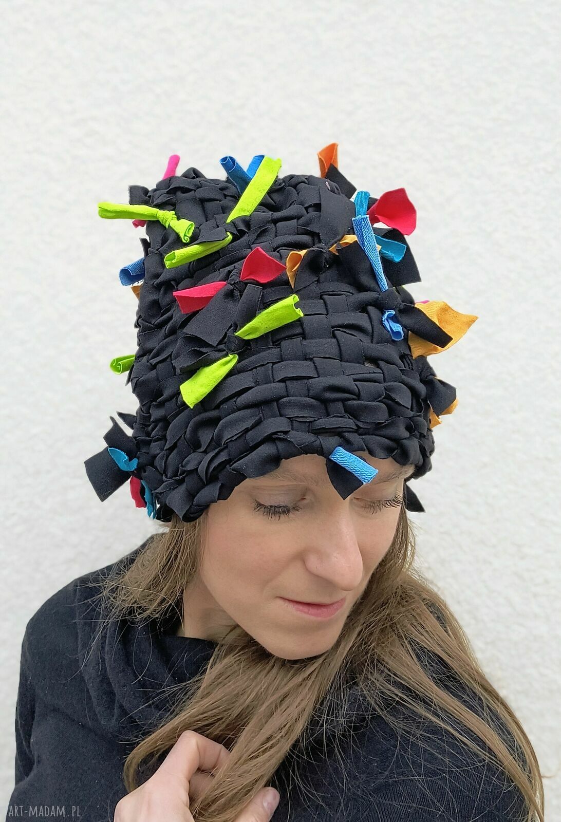 Zimowa czapka turban - unikat, ręcznie wytkana na krośnie