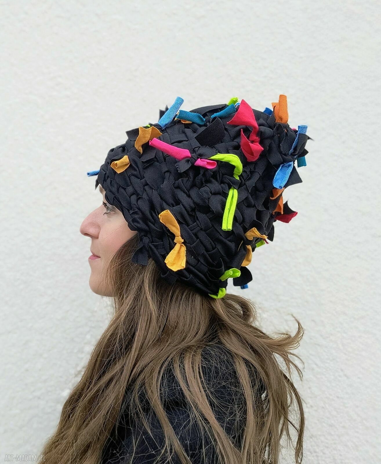 Zimowa czapka turban - unikat, ręcznie wytkana na krośnie