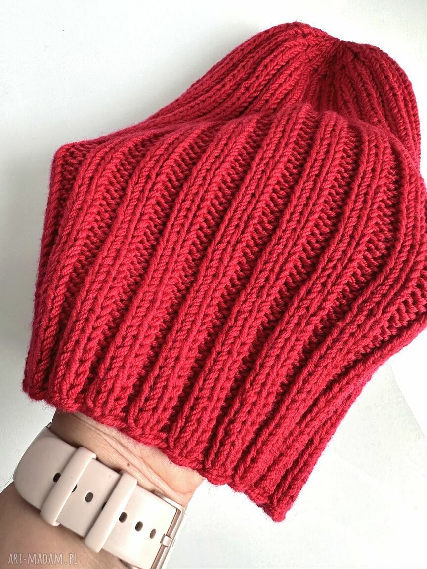 Czapka zimowa damska HELLI - 100% Baby Merino 16 w kolorze czerwonym