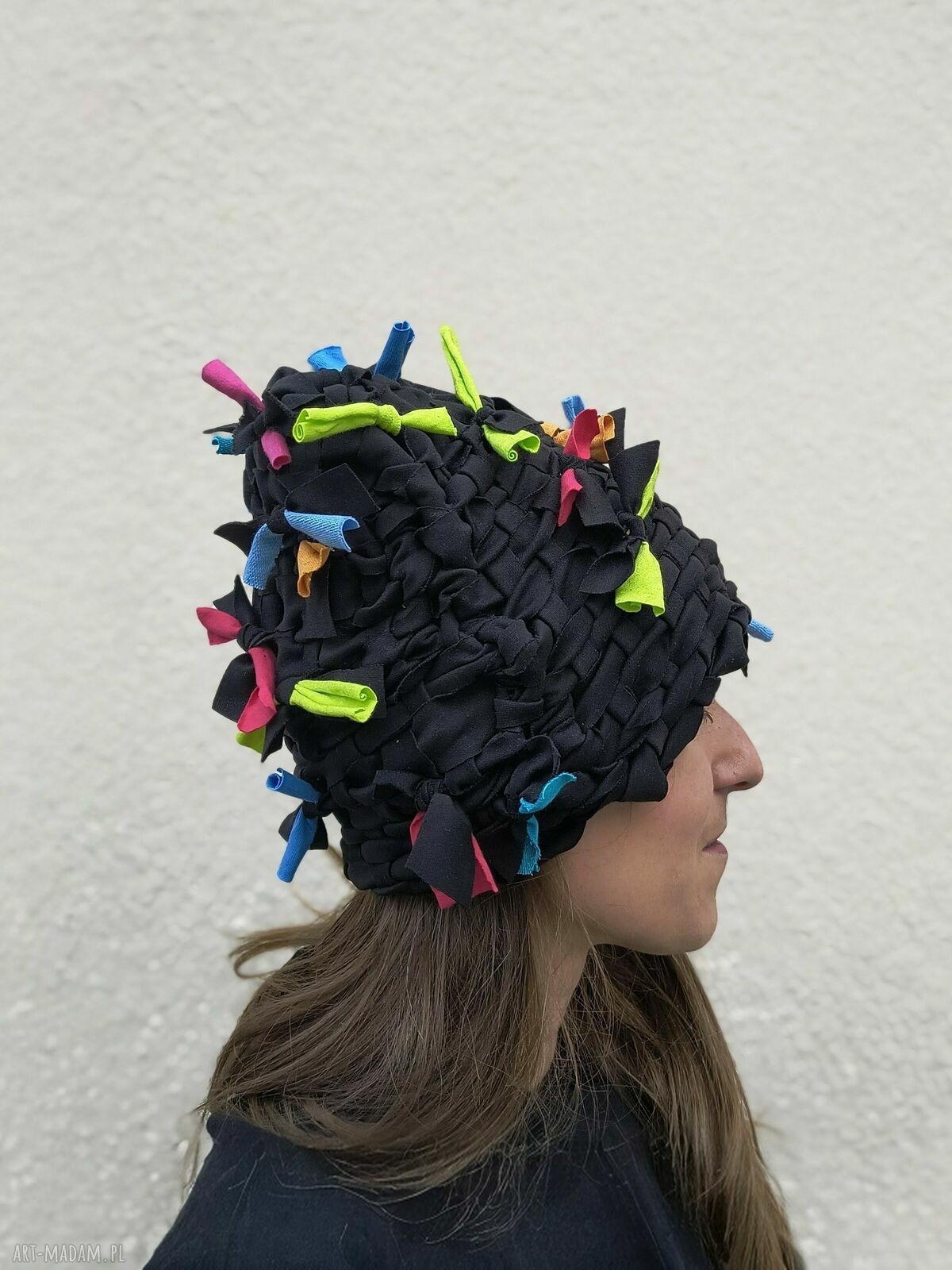 Zimowa czapka turban - unikat, ręcznie wytkana na krośnie