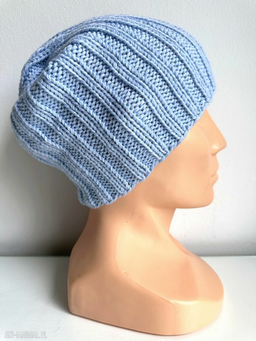 Czapka zimowa damska HELLI z 100% Baby Merino - błękitny stalowy
