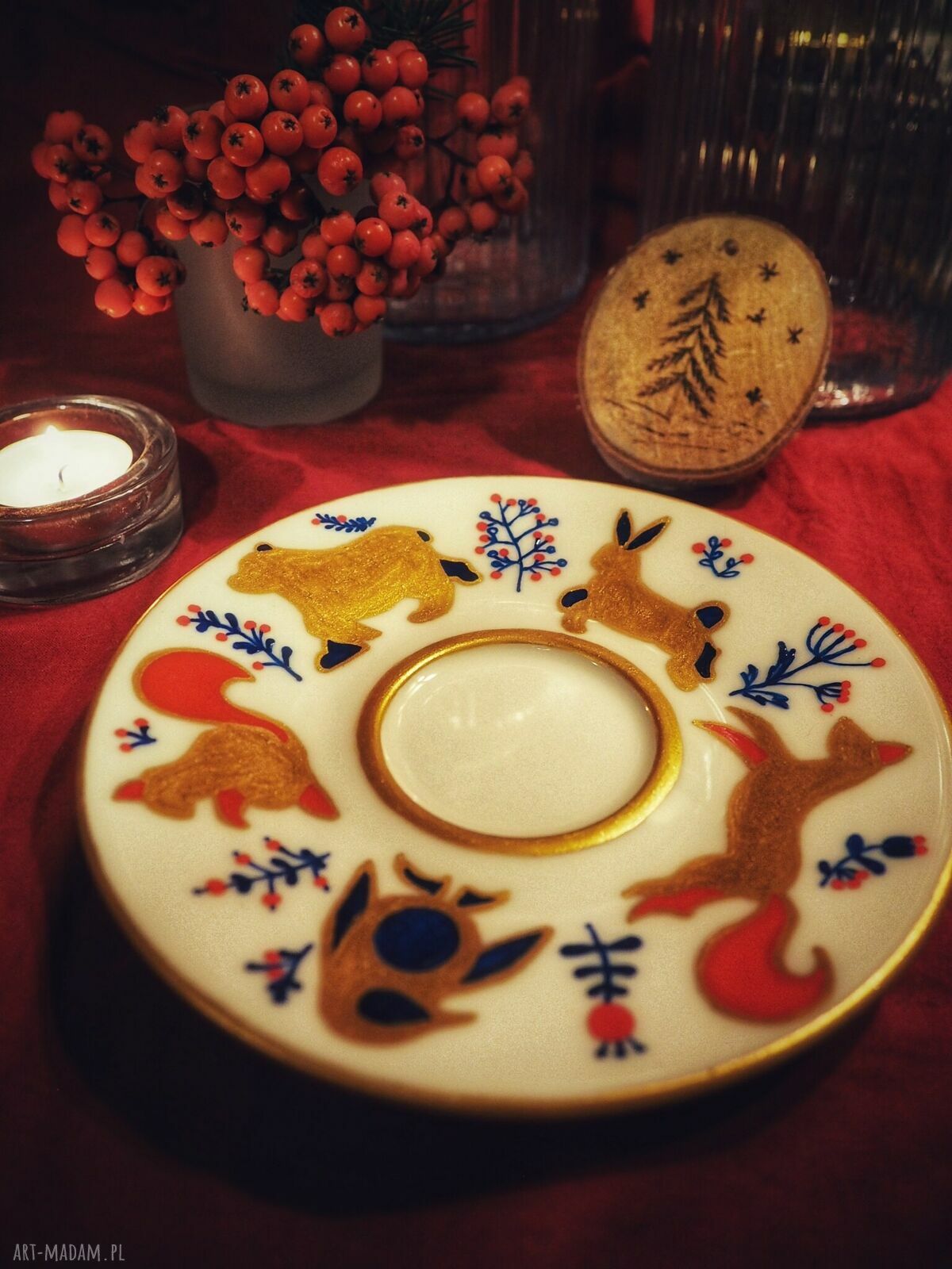 Ręcznie malowana zimowa filiżanka ze spodkiem SCANDI - porcelana 300 ml