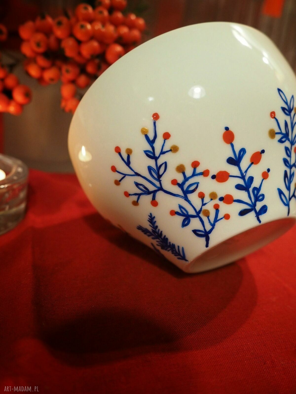 Ręcznie malowana zimowa filiżanka ze spodkiem SCANDI - porcelana 300 ml