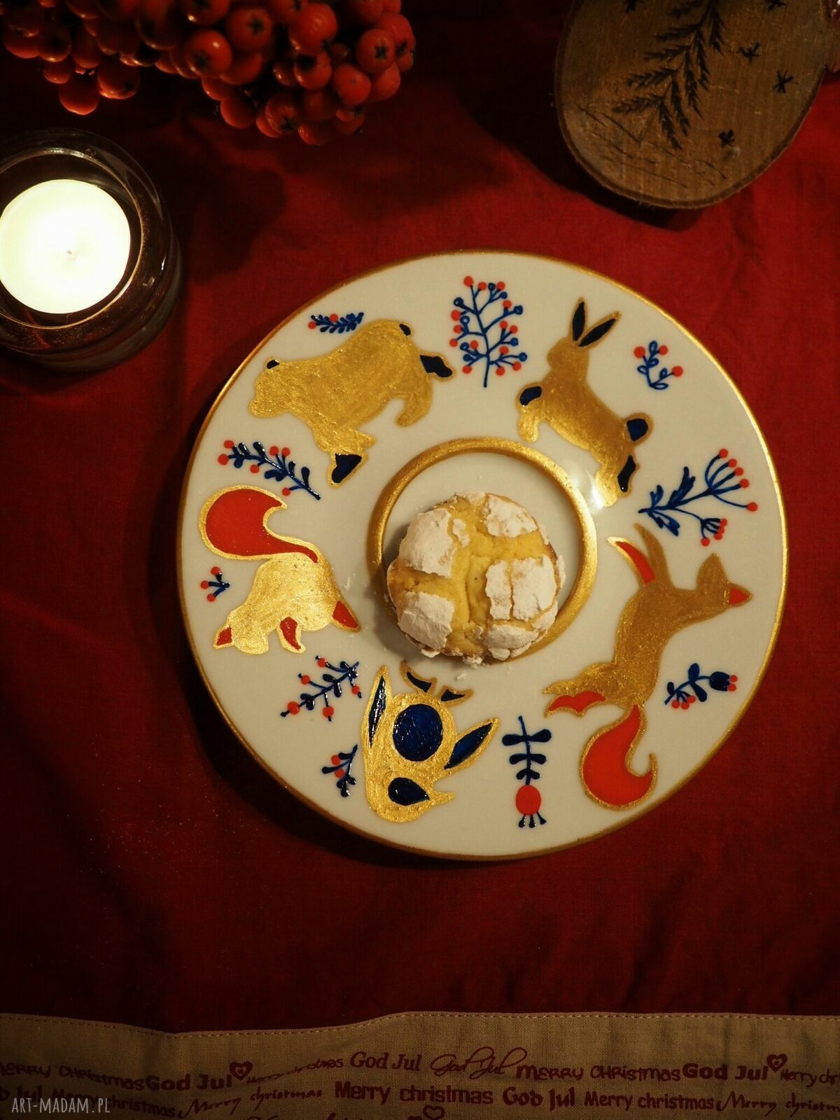 Ręcznie malowana zimowa filiżanka ze spodkiem SCANDI - porcelana 300 ml