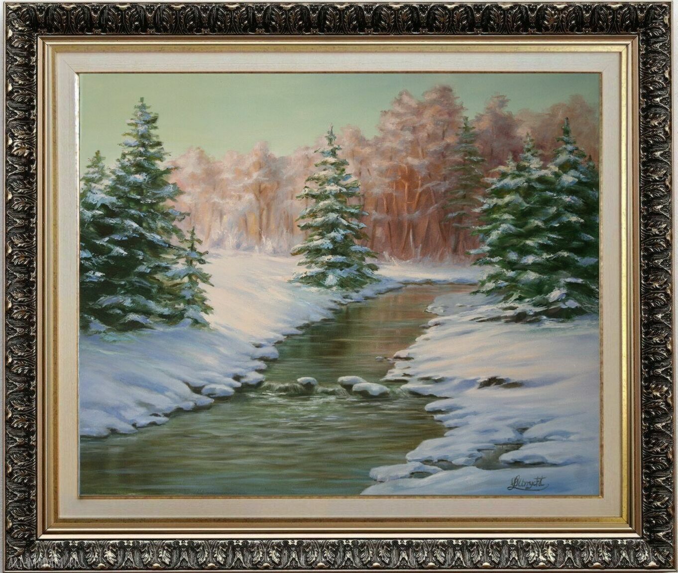 Zimowa pora w lesie - obraz olejny ręcznie malowany 60x70 cm
