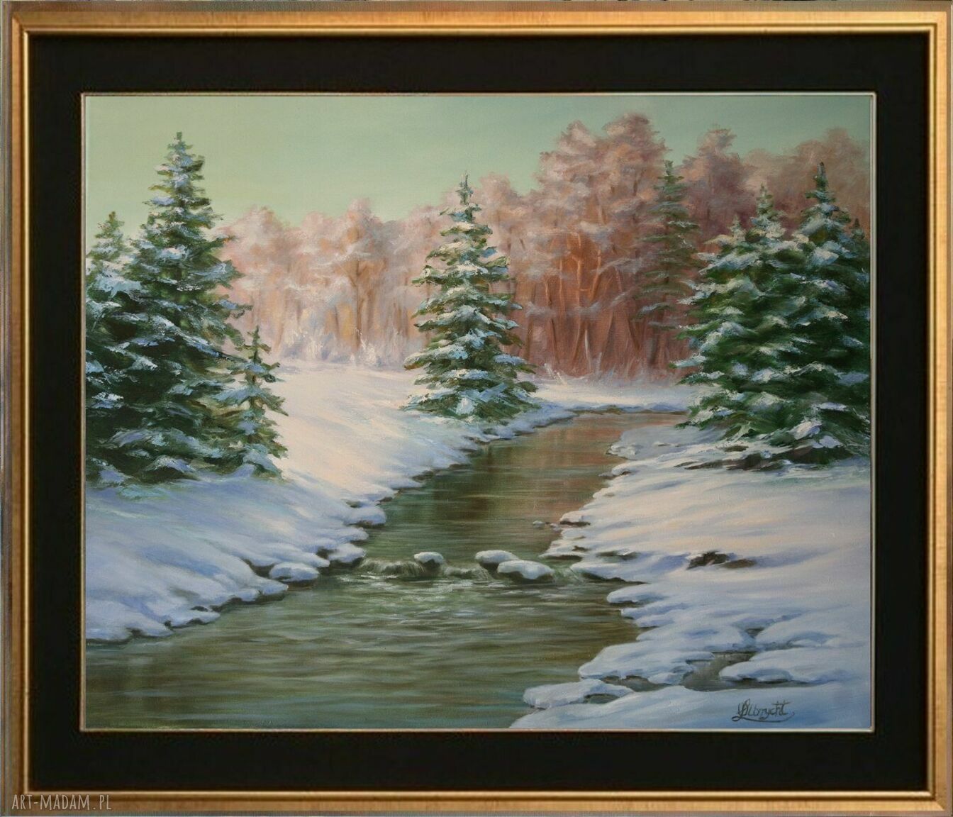 Zimowa pora w lesie - obraz olejny ręcznie malowany 60x70 cm