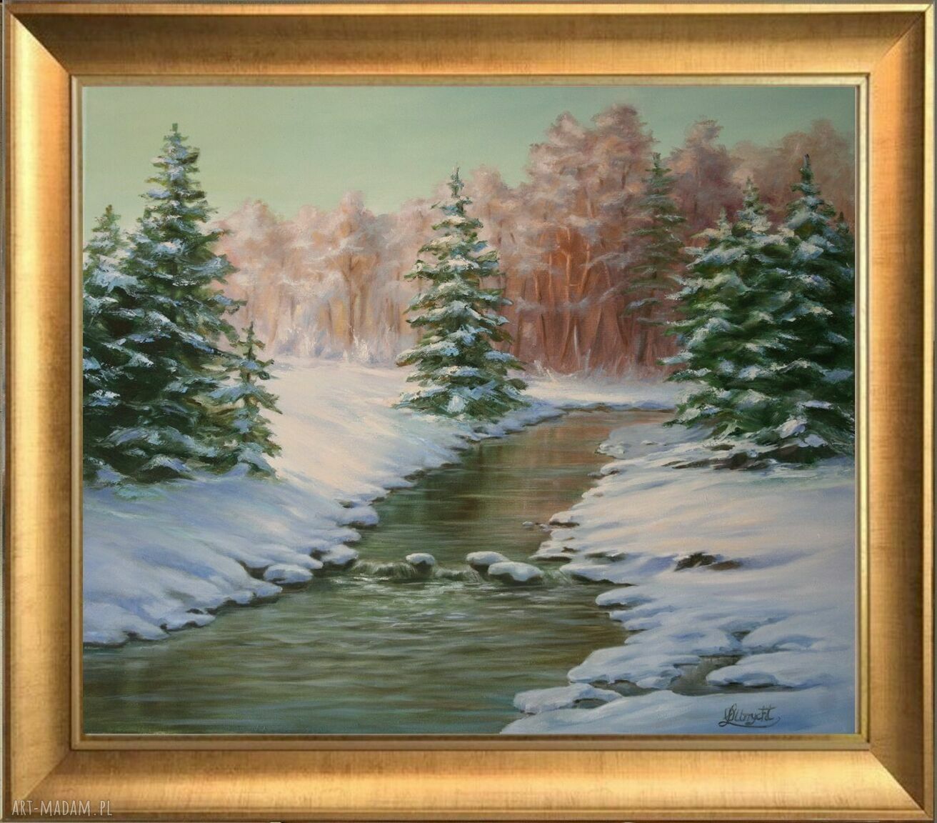 Zimowa pora w lesie - obraz olejny ręcznie malowany 60x70 cm
