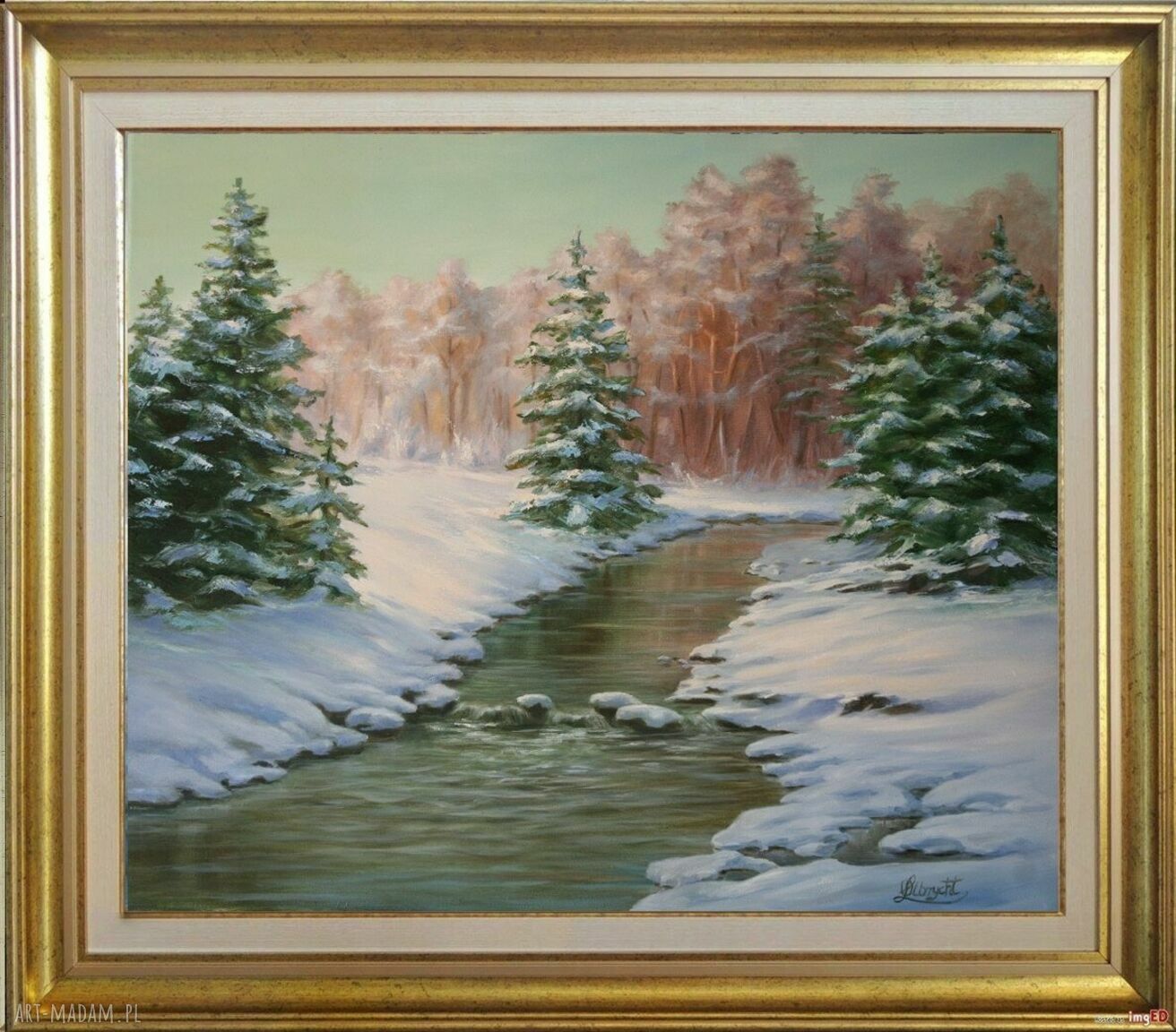 Zimowa pora w lesie - obraz olejny ręcznie malowany 60x70 cm