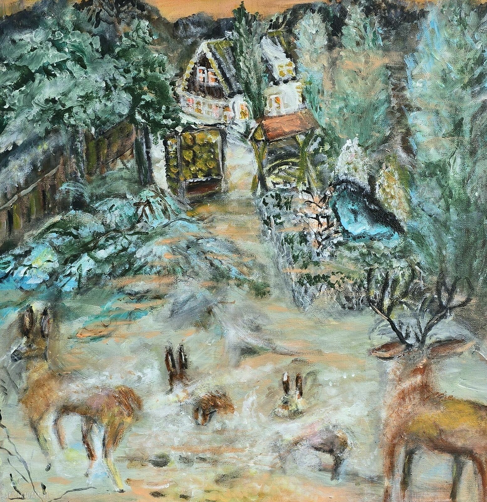 Zimowe figle - obraz akrylowy na płótnie 50x50x1 cm, gotowy do zawieszenia
