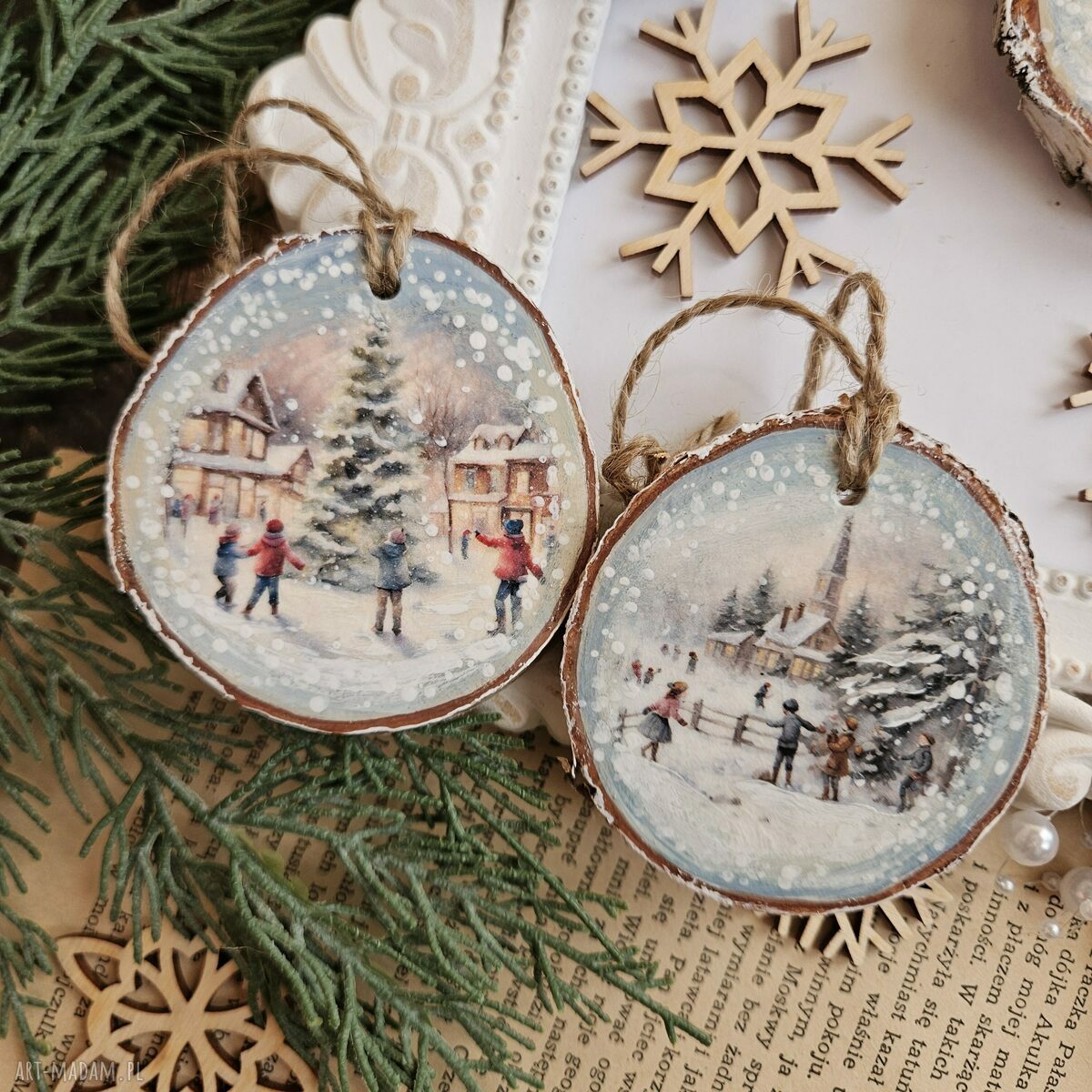 upominki święta: Zimowe plasterki dekoracje choinkowe Handmade