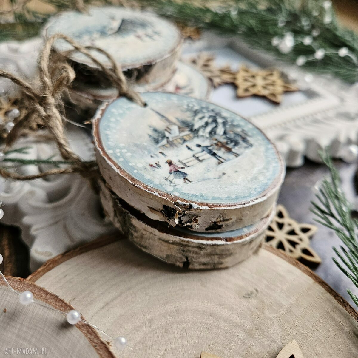 upominki święta: Zimowe plasterki dekoracje choinkowe Handmade