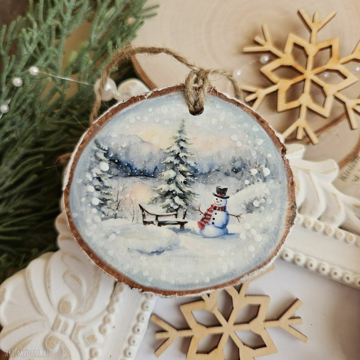 upominki święta: Zimowe plasterki dekoracje choinkowe Handmade