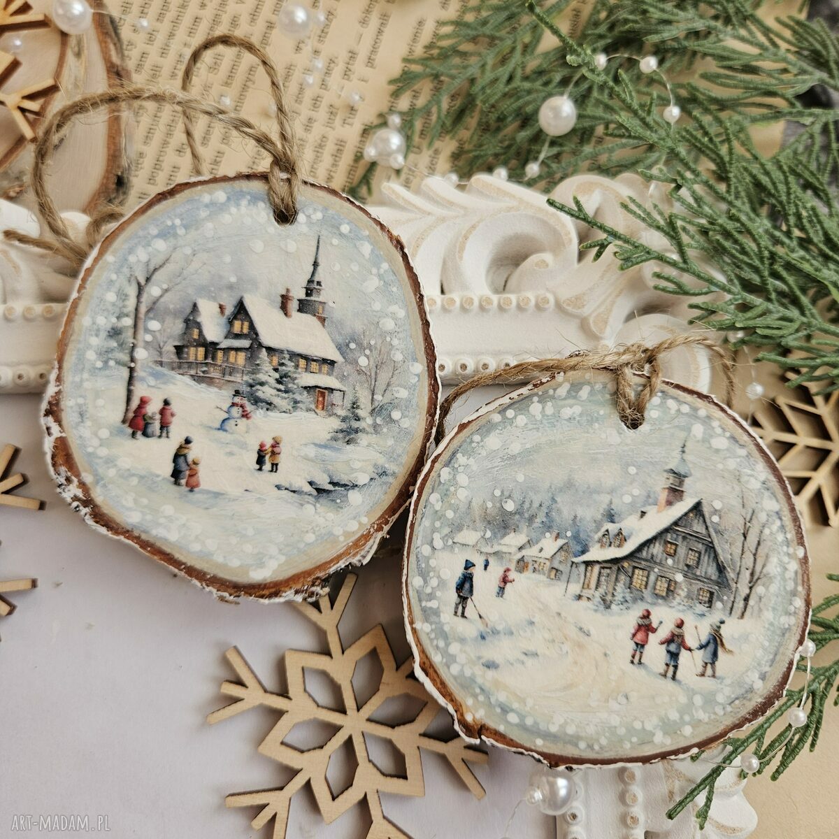 upominki święta: Zimowe plasterki dekoracje choinkowe Handmade