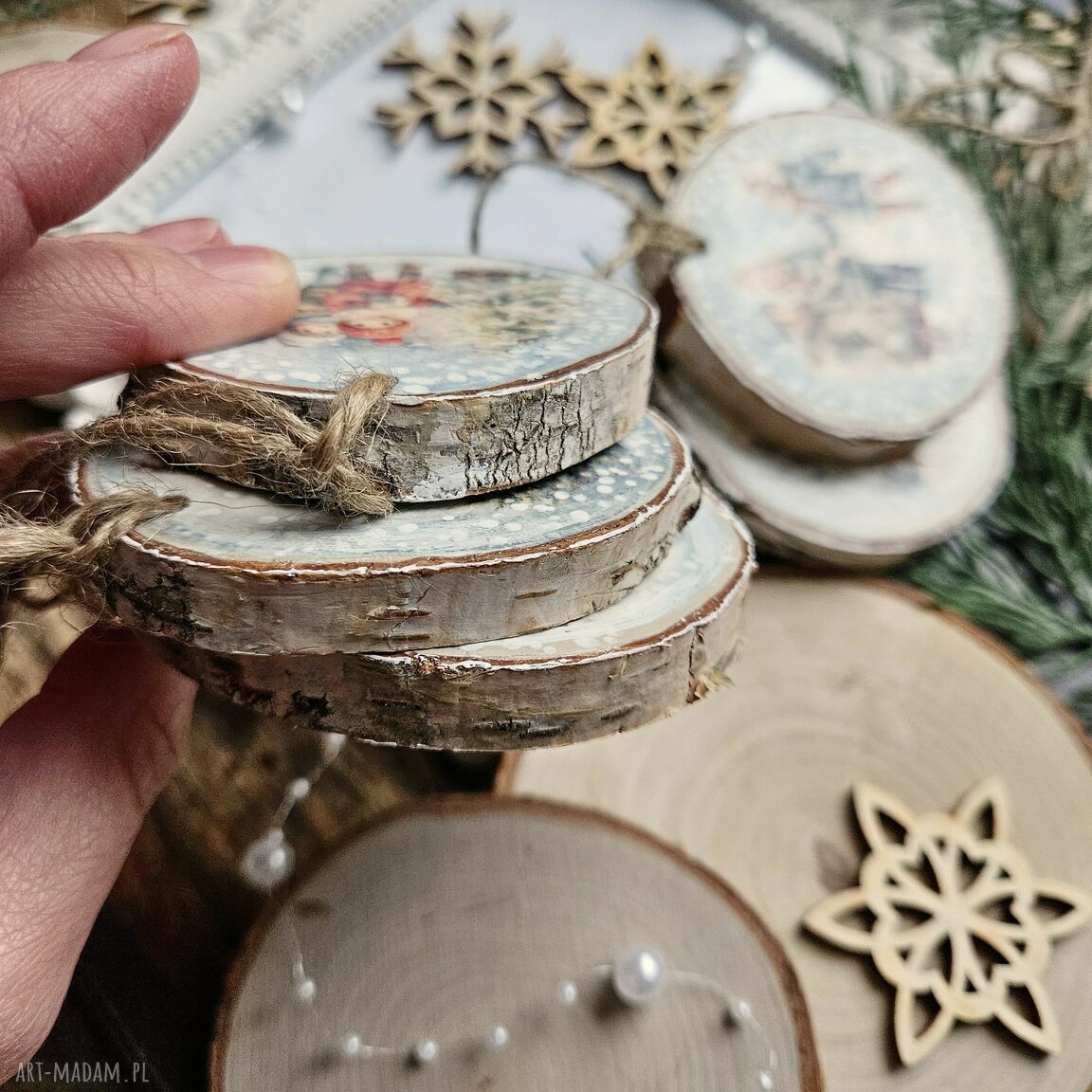 święta upominki: Zimowe plasterki dekoracje choinkowe Handmade