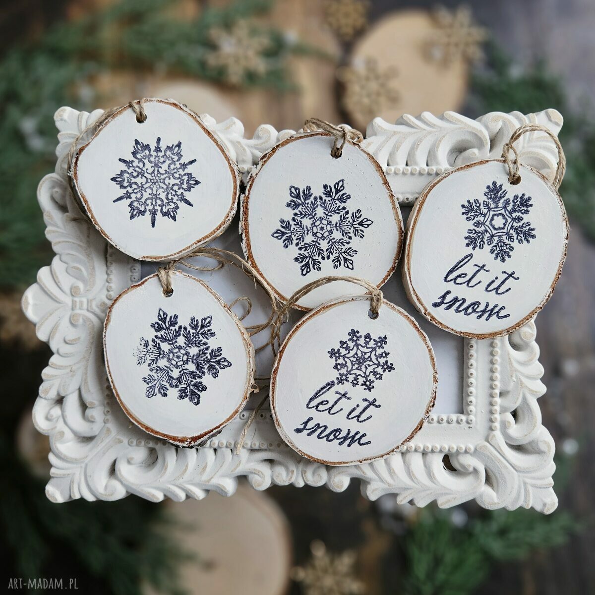 na święta prezent: Zimowe plasterki dekoracje choinkowe Ręczne wykonanie