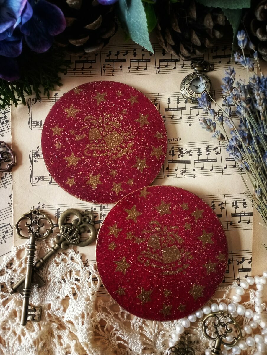 Zimowe podkładki vintage z sikorkami - komplet 2 sztuki (10 cm)