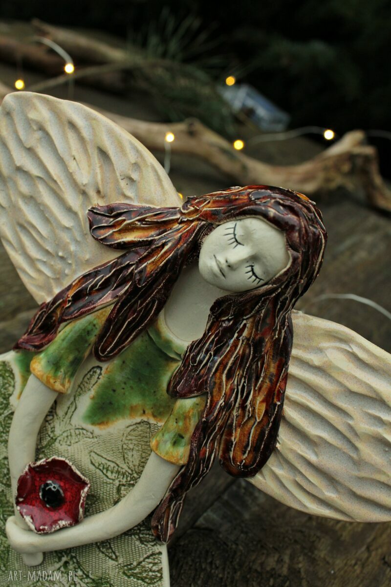 Anioł Zimowy - ceramiczny prezent na chrzest, ok. 30 cm