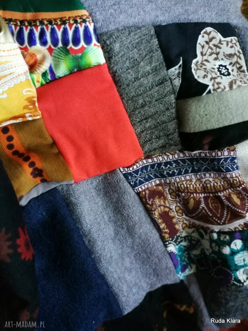 Ciepły komin zimowy-jesienny-wiosenny w stylu boho, patchwork na podszewce