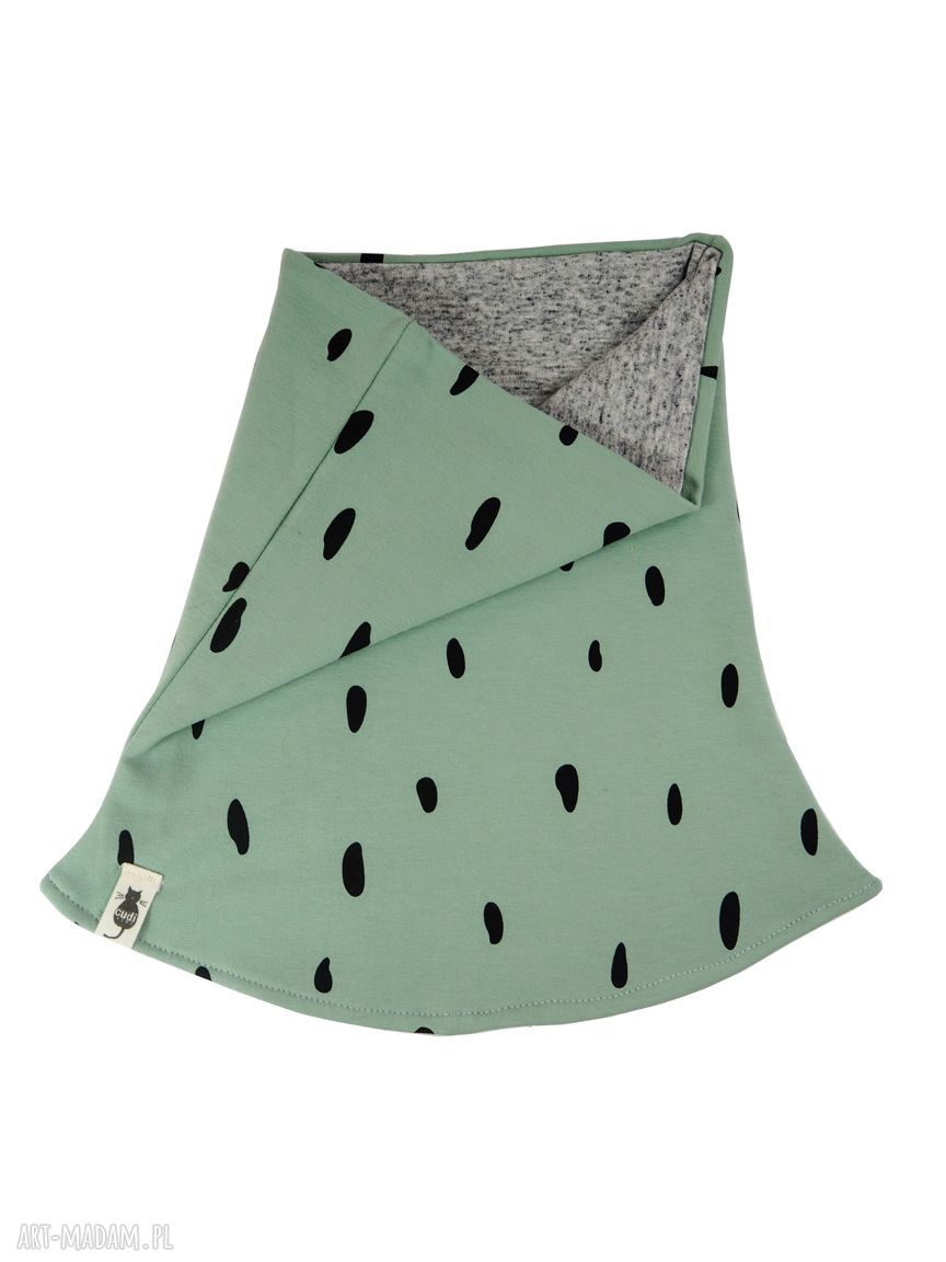 Zimowy komin tuba SPOTS miętowy - dwuwarstwowy handmade dla dziecka