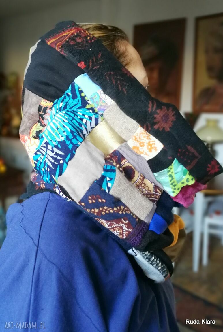 Komin zimowy, jesienny i wiosenny - ciepły patchwork na podszewce