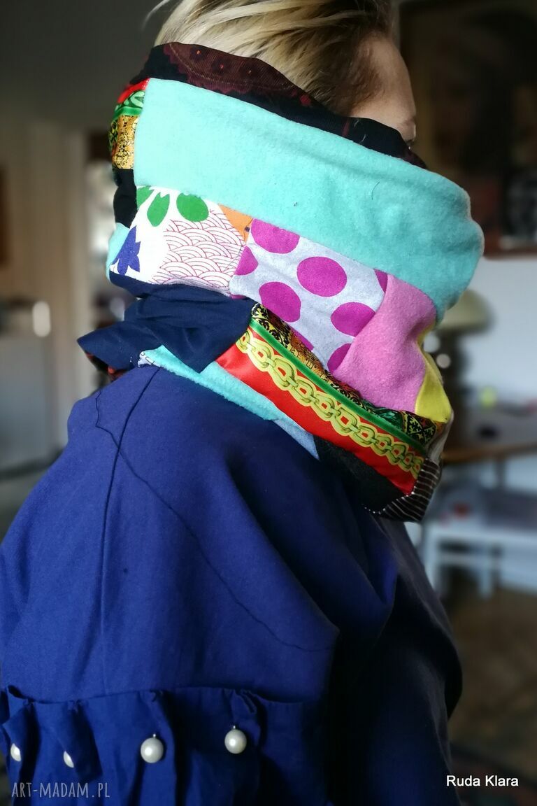 Ciepły komin damski boho patchwork na podszewce - 38x40 cm