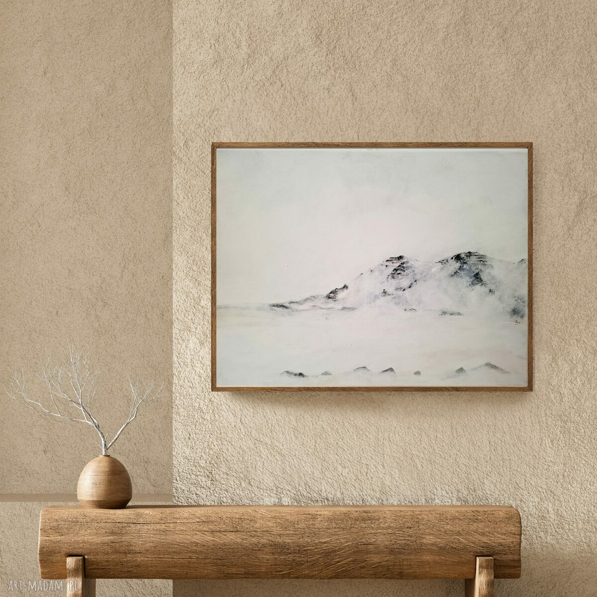 Pejzaż zimowy II - minimalistyczny obraz gór, akryl na płótnie 70x50 cm (bez ramy)