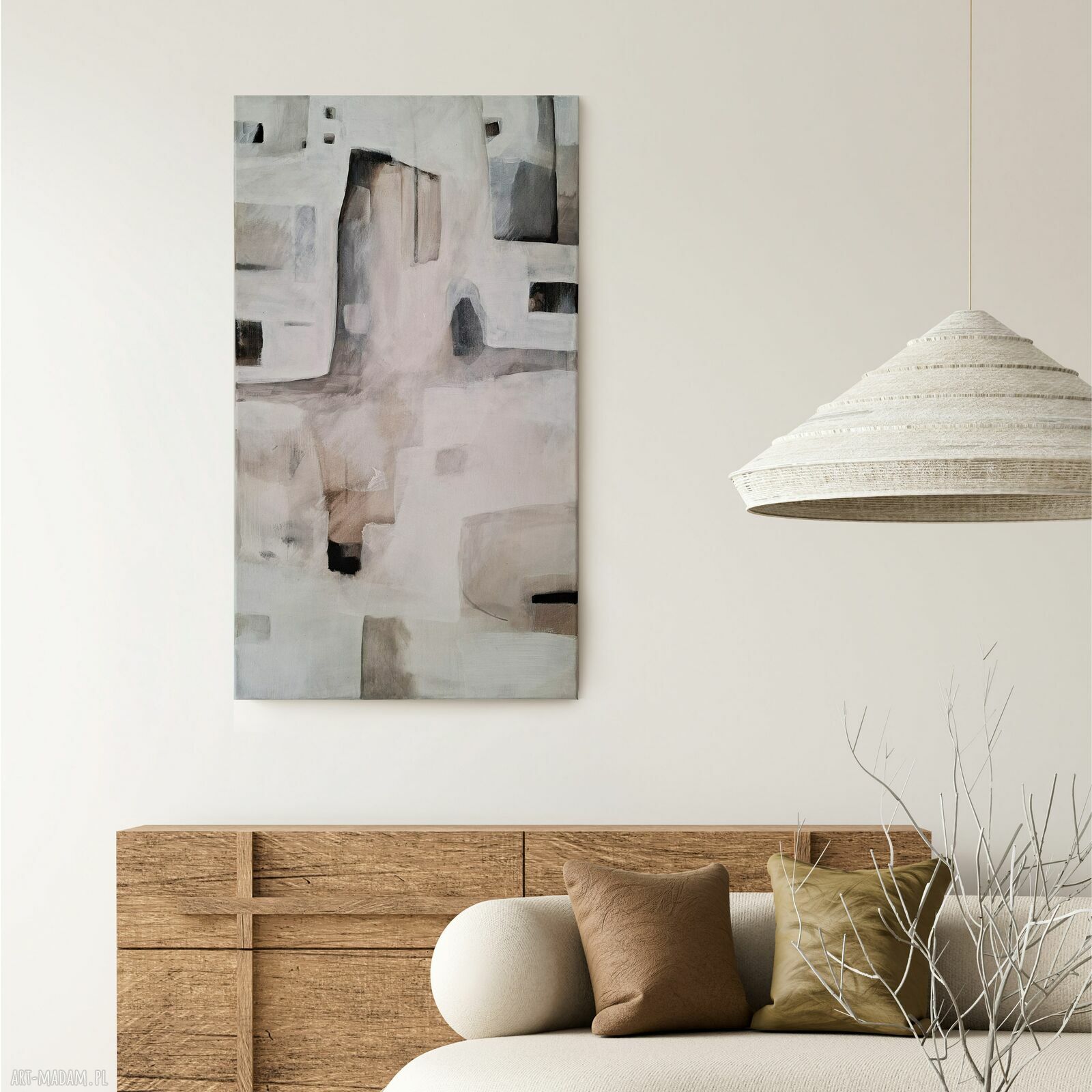 Pejzaż zimowy w abstrakcyjnym minimalizmie - akryl na płótnie 80x50 cm