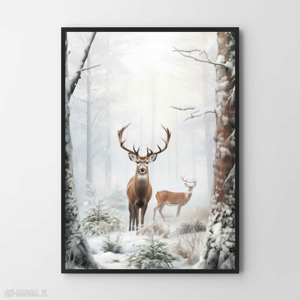 Plakat Zimowy Las - 40x50 cm z motywem zwierząt