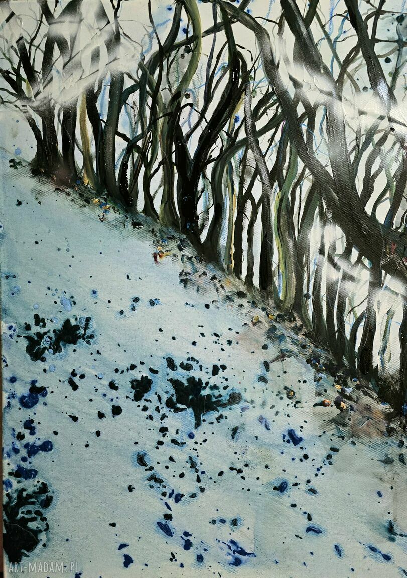Zimowy Przebłysk - ręcznie malowany obraz akrylowy 70x50 cm
