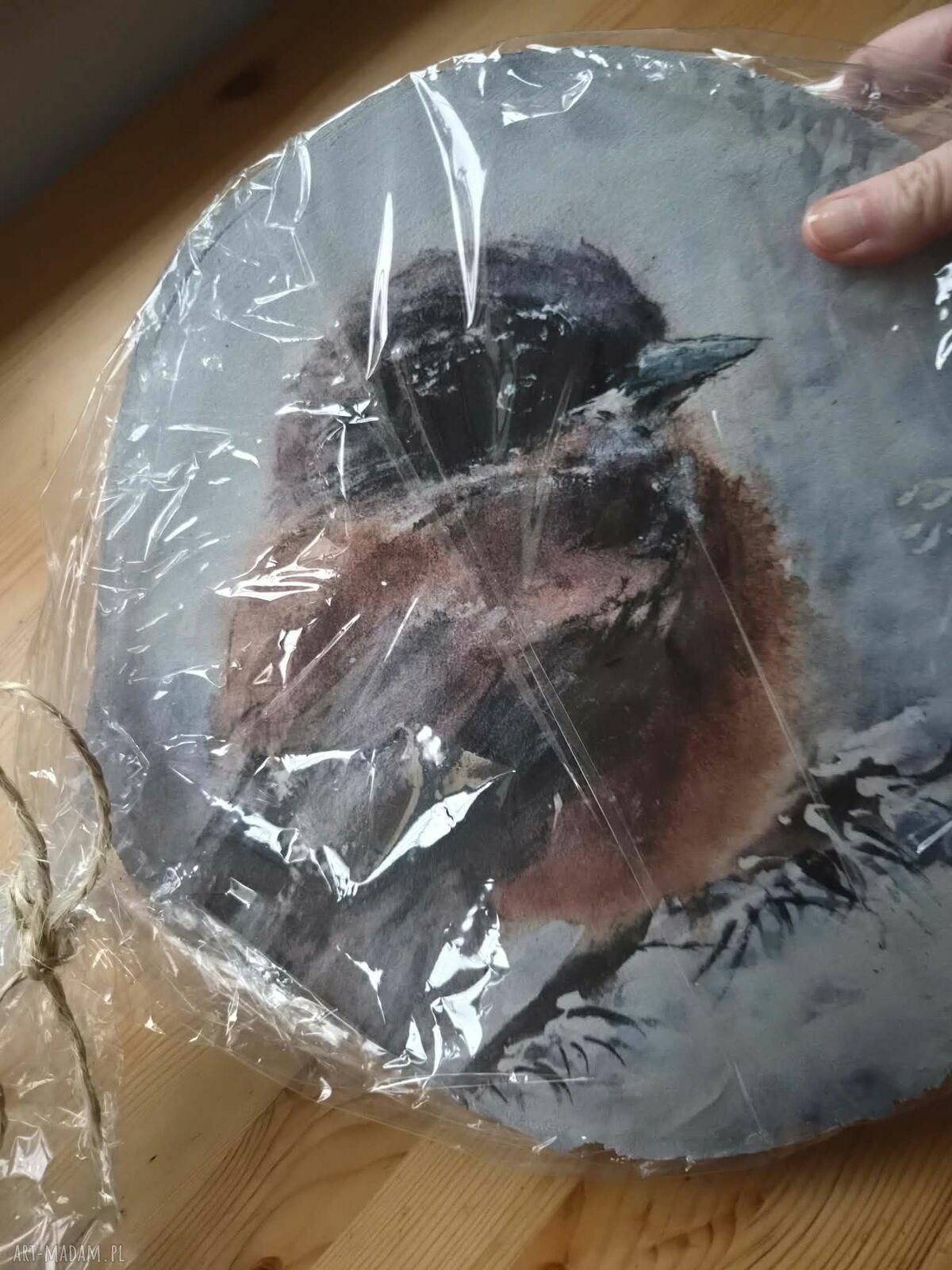 Zimowy ptaszek - drewniana podstawka dekoracyjna z autorską grafiką
