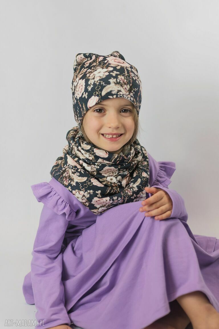 Zimowy zestaw czapka i komin dla dziewczynki Cudi KIDS - pudrowe róże