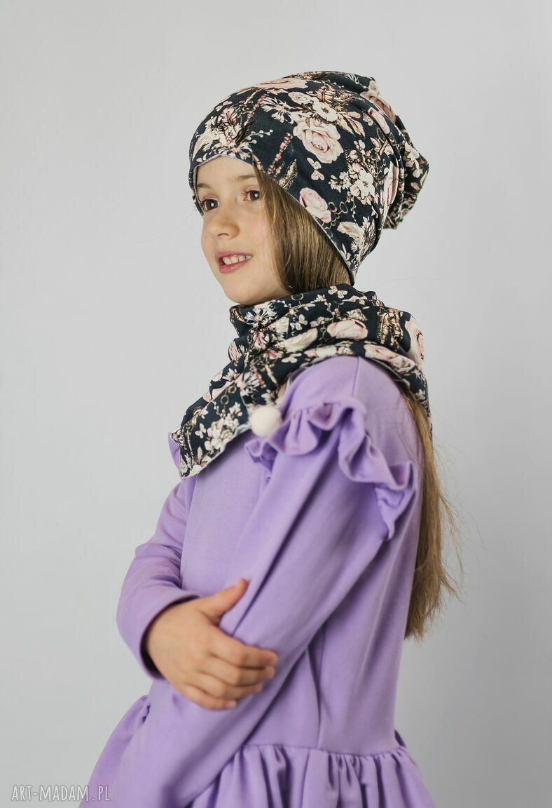 Zimowy zestaw czapka i komin dla dziewczynki Cudi KIDS - pudrowe róże