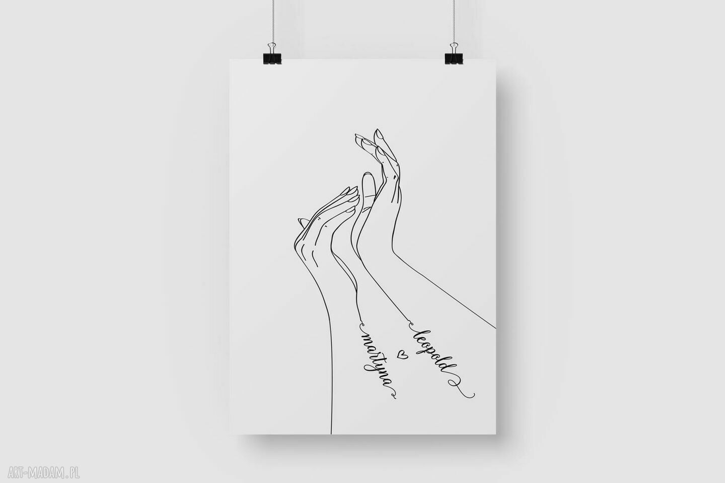 Spersonalizowany plakat z imionami złączonych rąk 50x70 cm