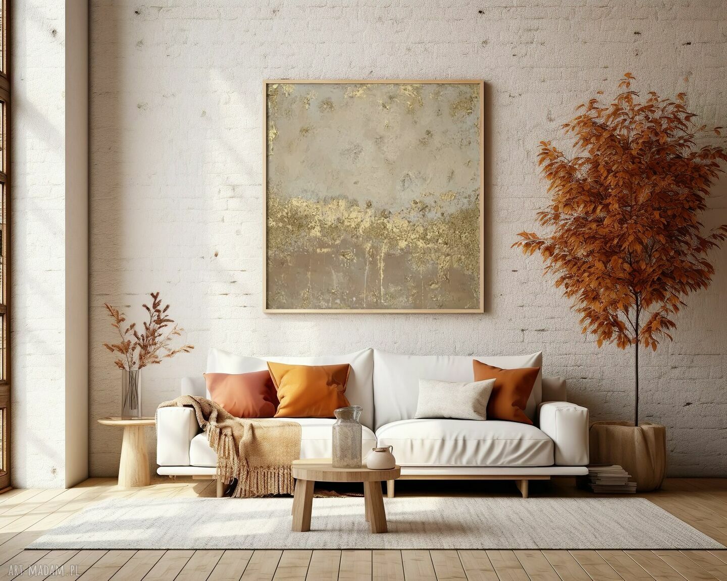 Złota abstrakcja strukturalna - ręcznie malowany obraz 100x140 cm