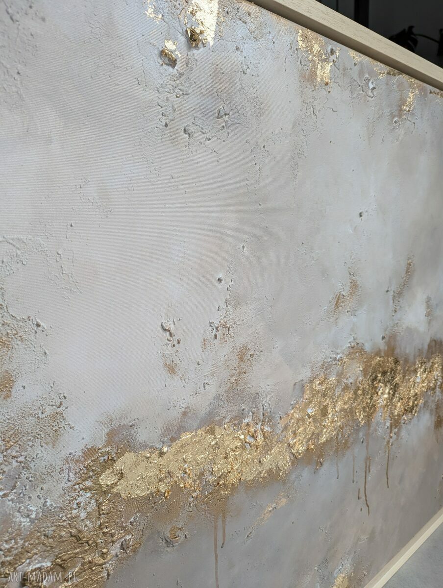 Złota abstrakcja strukturalna - ręcznie malowany obraz 100x140 cm