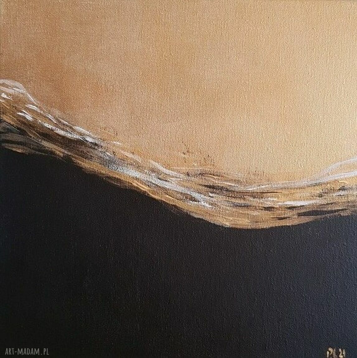 Złota abstrakcja z czernią - obraz akrylowy 25x25 cm