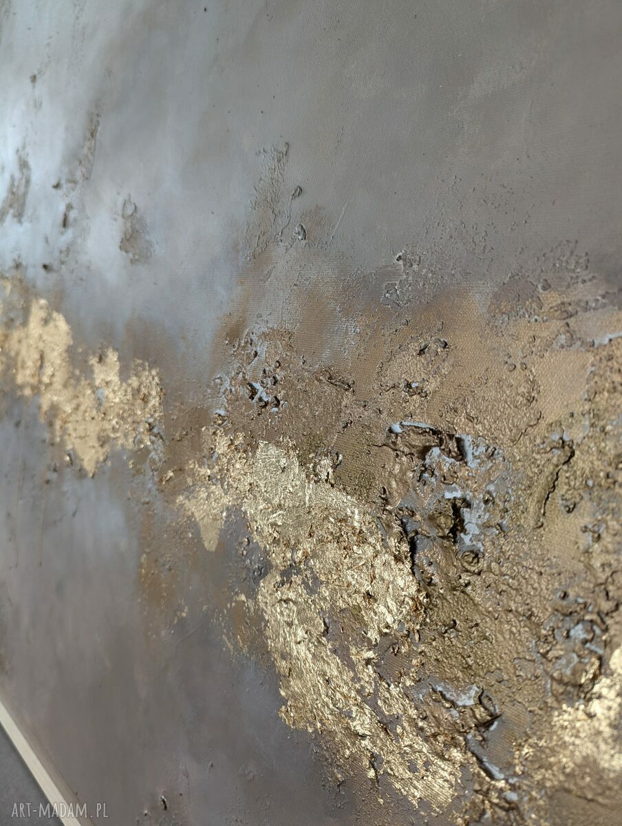 Złota abstrakcja strukturalna - ręcznie malowany obraz 100x140 cm