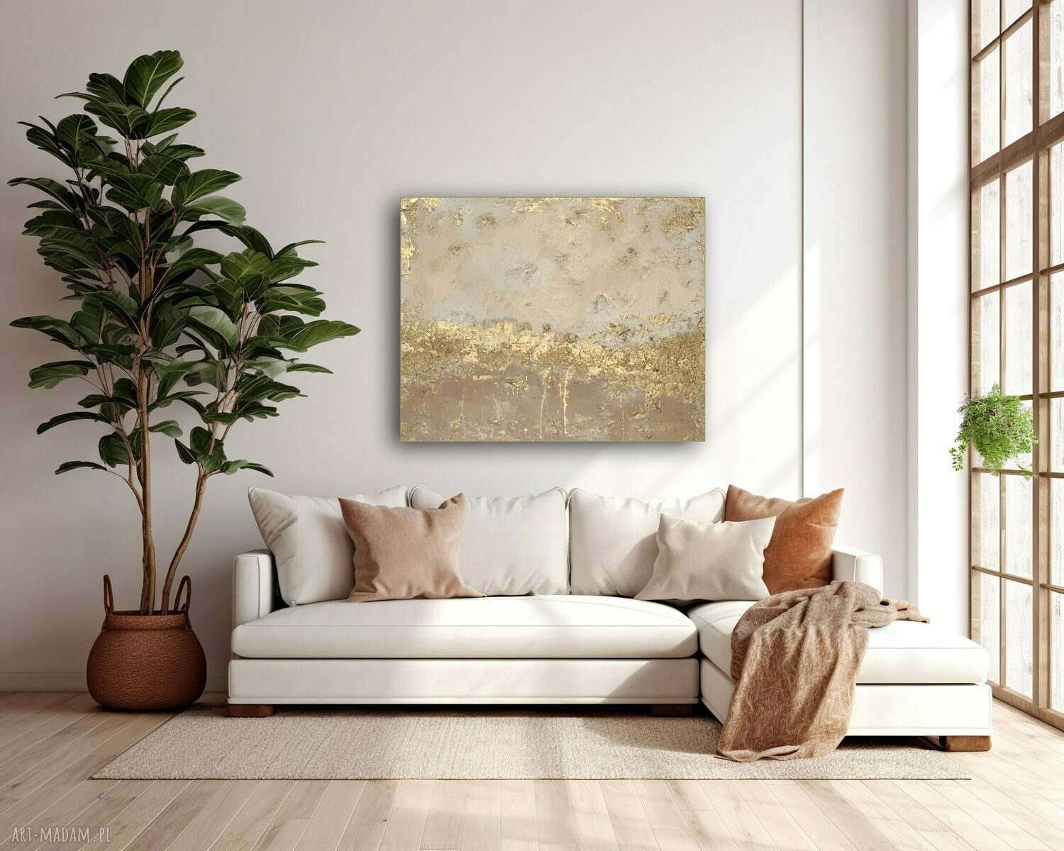 Złota abstrakcja strukturalna - ręcznie malowany obraz 100x140 cm
